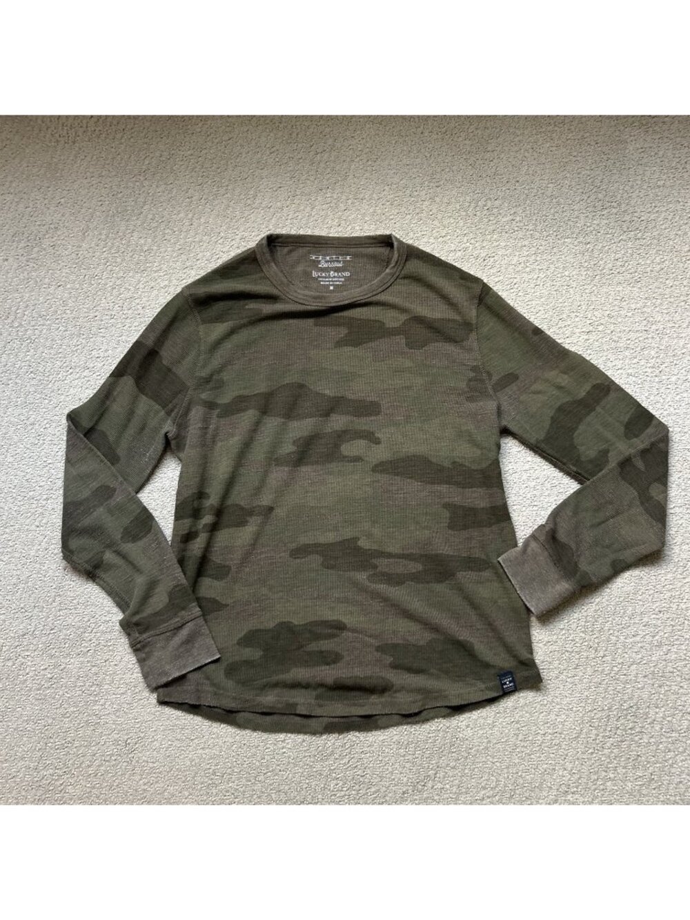 Lucky Brand Venice Burnout Camo Waffle Knit Long Sleeve Shirt Mens Medium